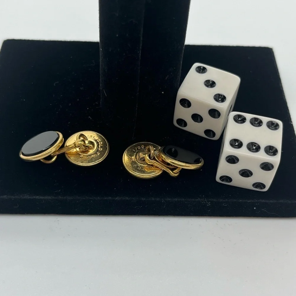 Gold and Black Round cufflinks marked 12k gold filled. Vintage 1950’s